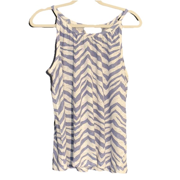 Tahari 100% Linen Tank Top Zebra Print Halter Neck Blue White Size Large L - Picture 1 of 4